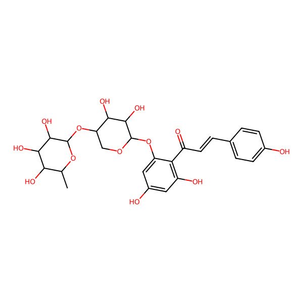 2D Structure of 1-[2-[3,4-Dihydroxy-5-(3,4,5-trihydroxy-6-methyloxan-2-yl)oxyoxan-2-yl]oxy-4,6-dihydroxyphenyl]-3-(4-hydroxyphenyl)prop-2-en-1-one