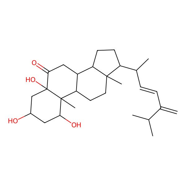 2D Structure of (1S,3S,5S,8S,9S,10S,13R,14S,17R)-1,3,5-trihydroxy-10,13-dimethyl-17-[(E,2S)-6-methyl-5-methylidenehept-3-en-2-yl]-2,3,4,7,8,9,11,12,14,15,16,17-dodecahydro-1H-cyclopenta[a]phenanthren-6-one