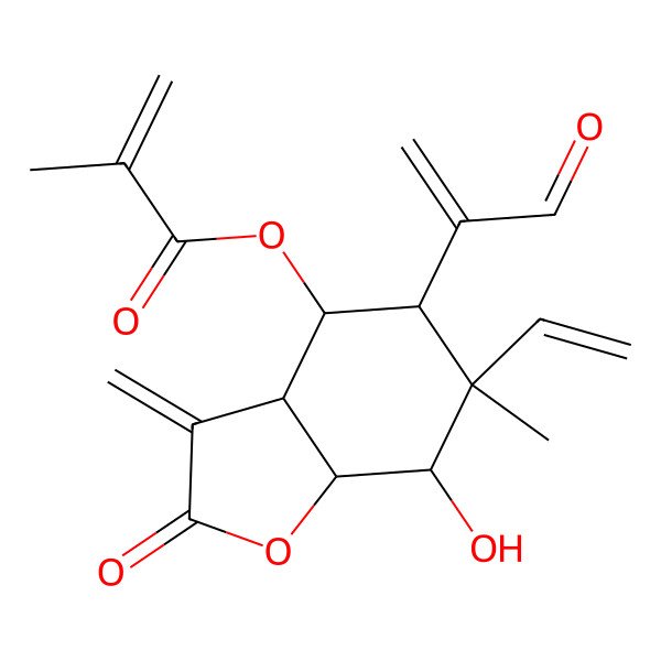2D Structure of [6-ethenyl-7-hydroxy-6-methyl-3-methylidene-2-oxo-5-(3-oxoprop-1-en-2-yl)-4,5,7,7a-tetrahydro-3aH-1-benzofuran-4-yl] 2-methylprop-2-enoate