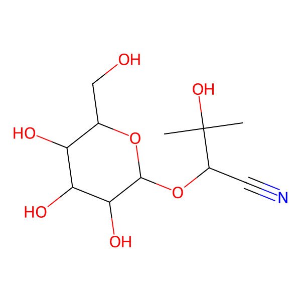 2D Structure of (2R)-3-hydroxy-3-methyl-2-[(2S,3R,4S,5S,6R)-3,4,5-trihydroxy-6-(hydroxymethyl)oxan-2-yl]oxybutanenitrile
