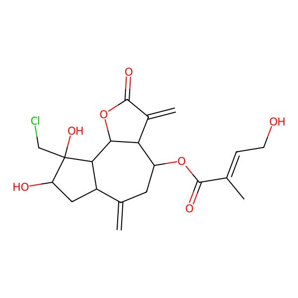 2D Structure of [9-(Chloromethyl)-8,9-dihydroxy-3,6-dimethylidene-2-oxo-3a,4,5,6a,7,8,9a,9b-octahydroazuleno[4,5-b]furan-4-yl] 4-hydroxy-2-methylbut-2-enoate