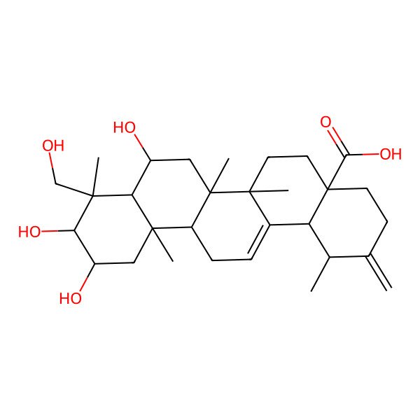 2D Structure of 8,10,11-Trihydroxy-9-(hydroxymethyl)-1,6a,6b,9,12a-pentamethyl-2-methylidene-1,3,4,5,6,6a,7,8,8a,10,11,12,13,14b-tetradecahydropicene-4a-carboxylic acid