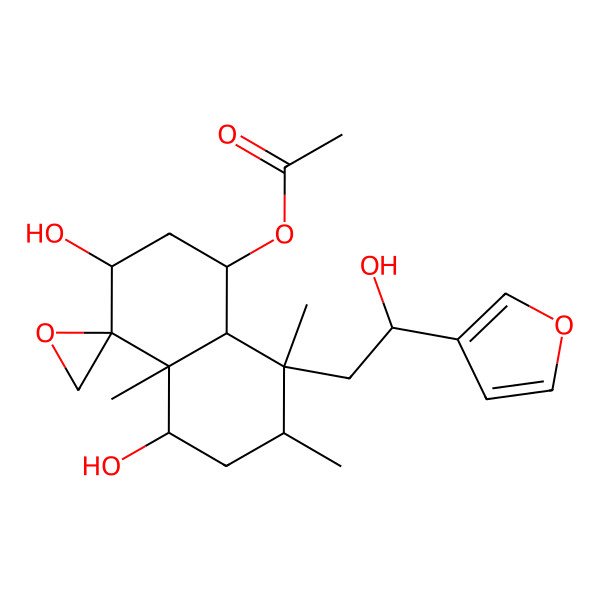 2D Structure of [(1R,3S,4R,4aS,5S,7R,8R,8aR)-8-[(2S)-2-(furan-3-yl)-2-hydroxyethyl]-3,5-dihydroxy-4a,7,8-trimethylspiro[2,3,5,6,7,8a-hexahydro-1H-naphthalene-4,2'-oxirane]-1-yl] acetate