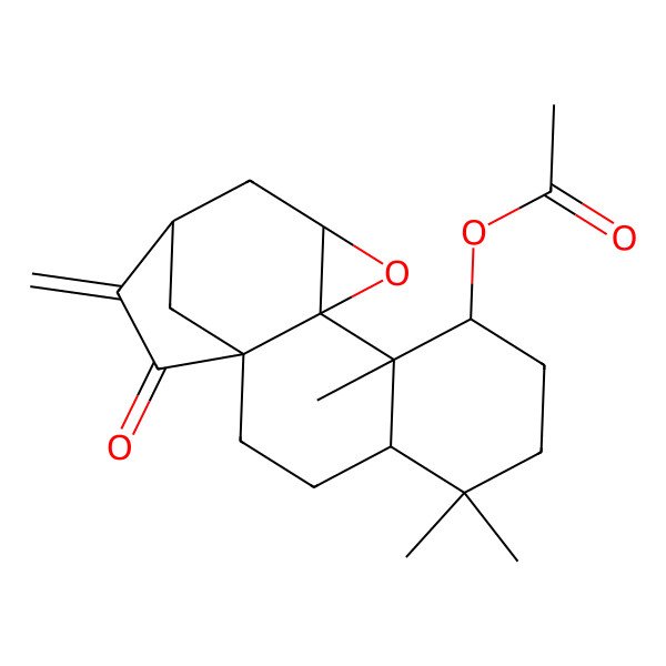2D Structure of (5,5,9-Trimethyl-15-methylidene-16-oxo-11-oxapentacyclo[12.2.1.01,10.04,9.010,12]heptadecan-8-yl) acetate