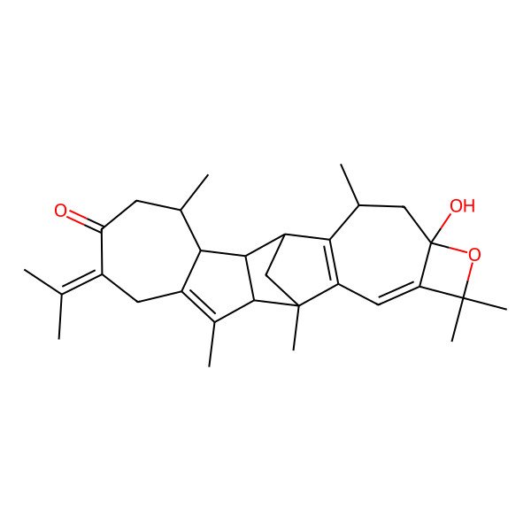 2D Structure of 18-Hydroxy-4,10,12,16,16,20-hexamethyl-7-propan-2-ylidene-17-oxahexacyclo[10.9.1.02,11.03,9.013,21.015,18]docosa-9,13(21),14-trien-6-one