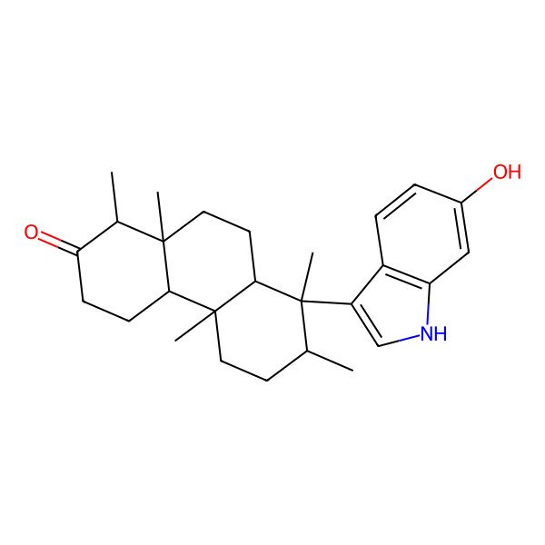 2D Structure of (1R,4aS,4bS,7R,8S,8aS,10aS)-8-(6-hydroxy-1H-indol-3-yl)-1,4b,7,8,10a-pentamethyl-1,3,4,4a,5,6,7,8a,9,10-decahydrophenanthren-2-one