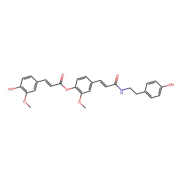 2D Structure of [4-[(Z)-3-[2-(4-hydroxyphenyl)ethylamino]-3-oxo-prop-1-enyl]-2-methoxy-phenyl] (E)-3-(4-hydroxy-3-methoxy-phenyl)prop-2-enoate