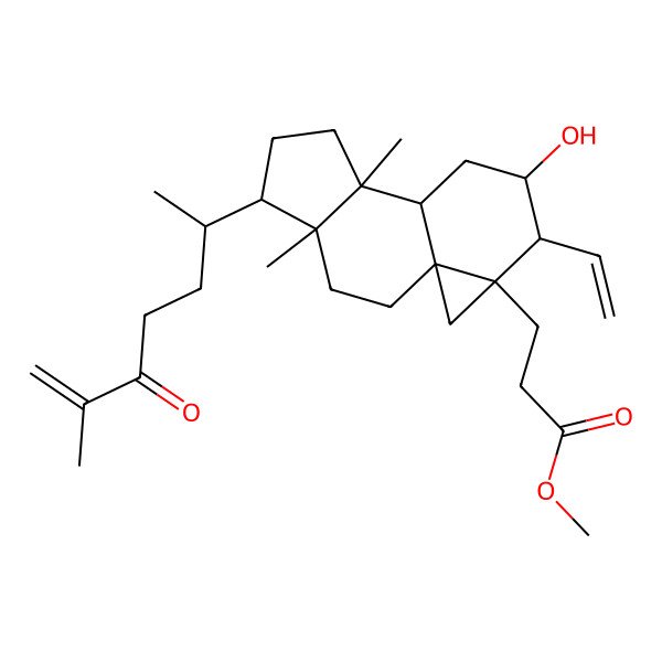 2D Structure of methyl 3-[(1S,4R,5R,8S,9S,11S,12S,13R)-12-ethenyl-11-hydroxy-4,8-dimethyl-5-[(2R)-6-methyl-5-oxohept-6-en-2-yl]-13-tetracyclo[7.5.0.01,13.04,8]tetradecanyl]propanoate