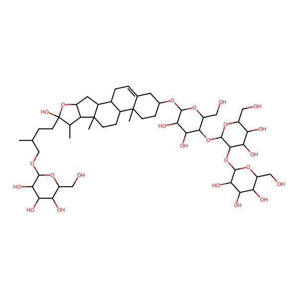 2D Structure of (2R,3R,4S,5S,6R)-2-[(2S)-4-[(1S,2S,4S,6R,7S,8R,9S,12S,13R,16S)-16-[(2R,3R,4R,5S,6R)-5-[(2S,3R,4S,5S,6R)-4,5-dihydroxy-6-(hydroxymethyl)-3-[(2S,3R,4S,5S,6R)-3,4,5-trihydroxy-6-(hydroxymethyl)oxan-2-yl]oxyoxan-2-yl]oxy-3,4-dihydroxy-6-(hydroxymethyl)oxan-2-yl]oxy-6-hydroxy-7,9,13-trimethyl-5-oxapentacyclo[10.8.0.02,9.04,8.013,18]icos-18-en-6-yl]-2-methylbutoxy]-6-(hydroxymethyl)oxane-3,4,5-triol