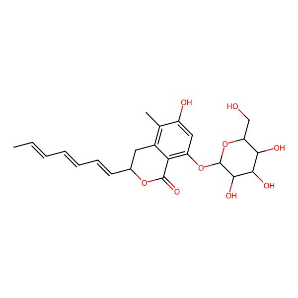 2D Structure of (3S)-8-(beta-D-glucopyranosyloxy)-3-[(1E,3E,5E)-hepta-1,3,5-trienyl]-3,4-dihydro-6-hydroxy-5-methyl-1H-2-benzopyran-1-one