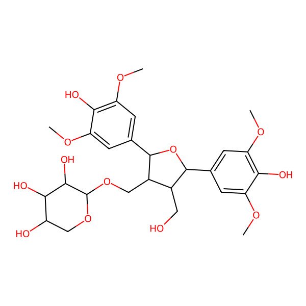 2D Structure of (2R,3R,4S,5R)-2-[[(2S,3R,4R,5S)-2,5-bis(4-hydroxy-3,5-dimethoxyphenyl)-4-(hydroxymethyl)oxolan-3-yl]methoxy]oxane-3,4,5-triol