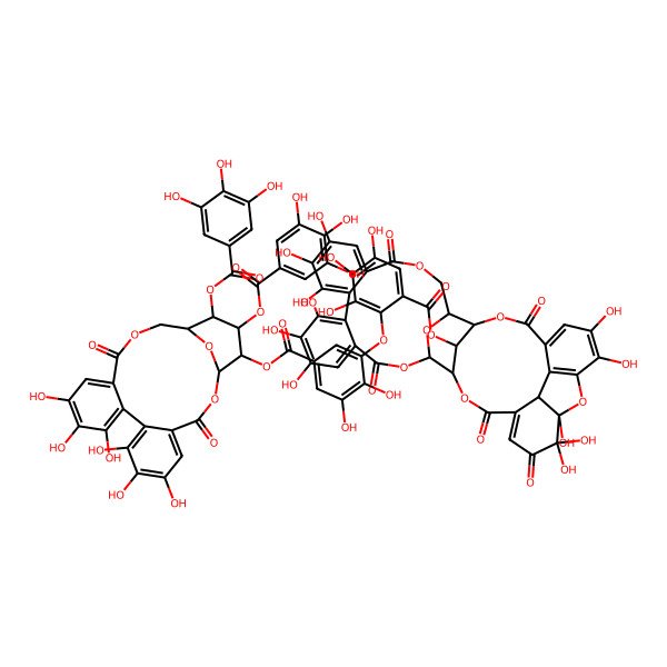 2D Structure of (7,8,12,13,13,25,26,27,30,31,32-Undecahydroxy-4,14,17,22,35-pentaoxo-3,18,21,36,38,40-hexaoxaoctacyclo[18.17.1.12,19.19,12.05,10.011,16.023,28.029,34]tetraconta-5,7,9,15,23,25,27,29,31,33-decaen-39-yl) 2-[5-[[6,7,8,11,12,13-hexahydroxy-3,16-dioxo-20,21-bis[(3,4,5-trihydroxybenzoyl)oxy]-2,17,23-trioxatetracyclo[17.3.1.04,9.010,15]tricosa-4,6,8,10,12,14-hexaen-22-yl]oxycarbonyl]-2,3-dihydroxyphenoxy]-3,4,5-trihydroxybenzoate