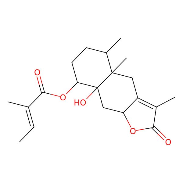 2D Structure of [(4aR,5S,8S,8aS,9aS)-8a-hydroxy-3,4a,5-trimethyl-2-oxo-5,6,7,8,9,9a-hexahydro-4H-benzo[f][1]benzofuran-8-yl] (Z)-2-methylbut-2-enoate