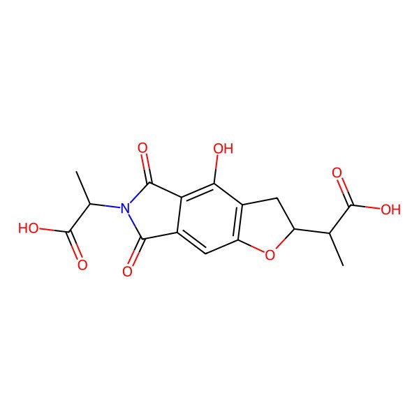 2D Structure of (2S)-2-[(2R)-6-[(1R)-1-carboxyethyl]-4-hydroxy-5,7-dioxo-2,3-dihydrofuro[3,2-f]isoindol-2-yl]propanoic acid