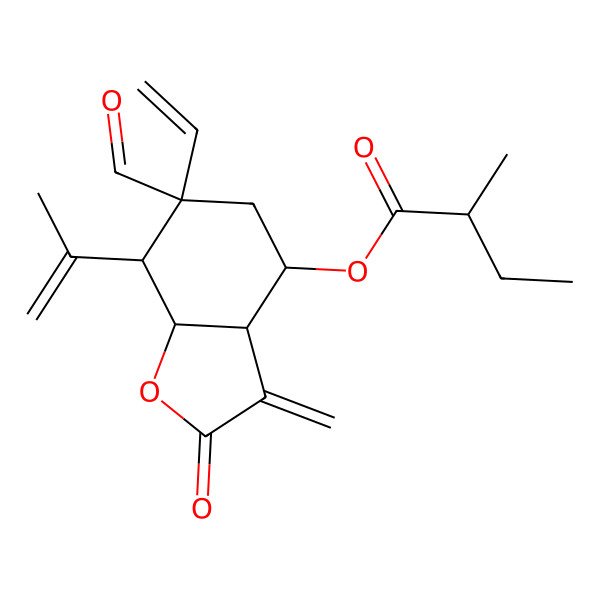 2D Structure of [(3aR,4R,6S,7R,7aS)-6-ethenyl-6-formyl-3-methylidene-2-oxo-7-prop-1-en-2-yl-4,5,7,7a-tetrahydro-3aH-1-benzofuran-4-yl] (2R)-2-methylbutanoate