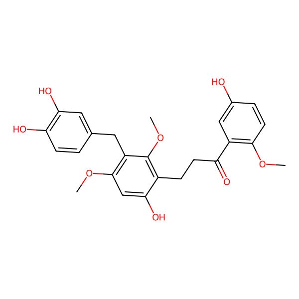 2D Structure of 3-[3-[(3,4-Dihydroxyphenyl)methyl]-6-hydroxy-2,4-dimethoxyphenyl]-1-(5-hydroxy-2-methoxyphenyl)propan-1-one