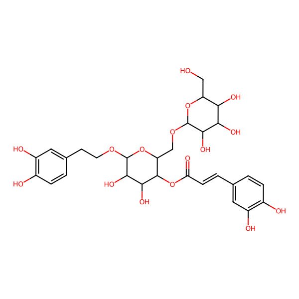 2D Structure of [(2S,3S,4R,5R,6R)-6-[2-(3,4-dihydroxyphenyl)ethoxy]-4,5-dihydroxy-2-[[(2R,3R,4S,5S,6R)-3,4,5-trihydroxy-6-(hydroxymethyl)oxan-2-yl]oxymethyl]oxan-3-yl] (E)-3-(3,4-dihydroxyphenyl)prop-2-enoate