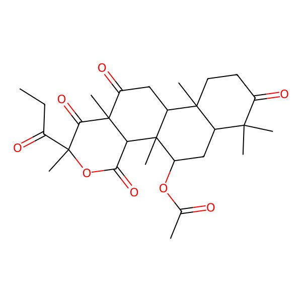 2D Structure of [(2S,4aS,4bR,5S,6aR,10aR,10bR,12aR)-2,4b,7,7,10a,12a-hexamethyl-1,4,8,12-tetraoxo-2-propanoyl-4a,5,6,6a,9,10,10b,11-octahydronaphtho[1,2-h]isochromen-5-yl] acetate