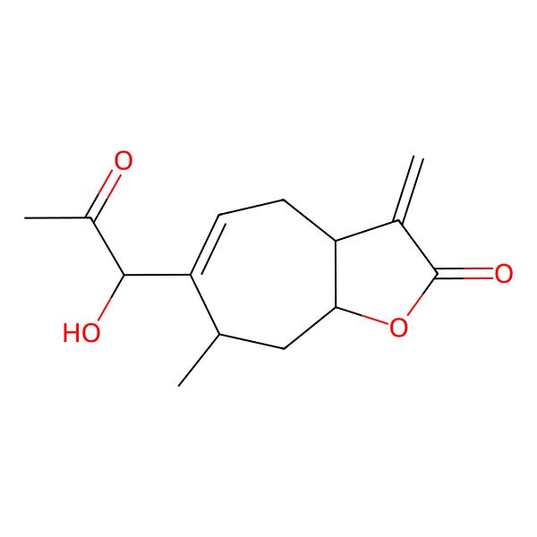 2D Structure of (3aR,7S,8aR)-6-[(1R)-1-hydroxy-2-oxopropyl]-7-methyl-3-methylidene-4,7,8,8a-tetrahydro-3aH-cyclohepta[b]furan-2-one