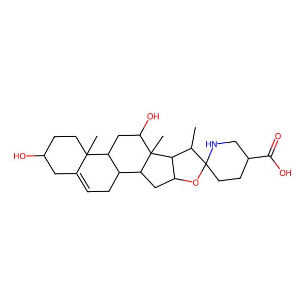 2D Structure of 10,16-Dihydroxy-7,9,13-trimethylspiro[5-oxapentacyclo[10.8.0.02,9.04,8.013,18]icos-18-ene-6,6'-piperidine]-3'-carboxylic acid