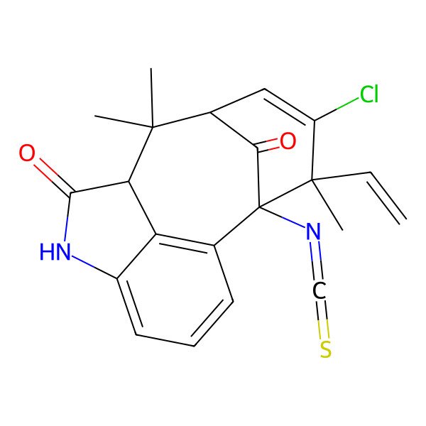 2D Structure of 4-Chloro-3-ethenyl-2-isothiocyanato-3,7,7-trimethyl-10-azatetracyclo[6.6.1.12,6.011,15]hexadeca-1(15),4,11,13-tetraene-9,16-dione
