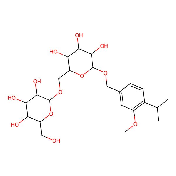 2D Structure of 2-(Hydroxymethyl)-6-[[3,4,5-trihydroxy-6-[(3-methoxy-4-propan-2-ylphenyl)methoxy]oxan-2-yl]methoxy]oxane-3,4,5-triol
