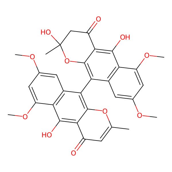 2D Structure of 10-(2,5-dihydroxy-6,8-dimethoxy-2-methyl-4-oxo-3H-benzo[g]chromen-10-yl)-5-hydroxy-6,8-dimethoxy-2-methylbenzo[g]chromen-4-one