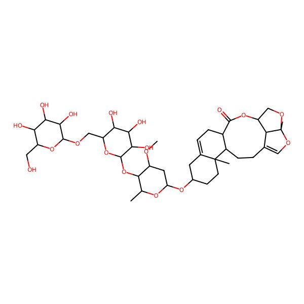 2D Structure of 8-[4-Methoxy-6-methyl-5-[3,4,5-trihydroxy-6-[[3,4,5-trihydroxy-6-(hydroxymethyl)oxan-2-yl]oxymethyl]oxan-2-yl]oxyoxan-2-yl]oxy-5,19-dimethyl-15,18,20-trioxapentacyclo[14.5.1.04,13.05,10.019,22]docosa-1(21),10-dien-14-one