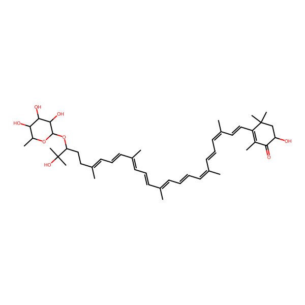 2D Structure of 6-Hydroxy-3-[24-hydroxy-3,7,12,16,20,24-hexamethyl-23-(3,4,5-trihydroxy-6-methyloxan-2-yl)oxypentacosa-1,3,5,7,9,11,13,15,17,19-decaenyl]-2,4,4-trimethylcyclohex-2-en-1-one