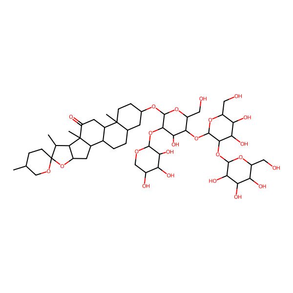 2D Structure of (1R,2S,4S,5'R,6R,7S,8R,9S,12S,13S,16S,18S)-16-[(2R,3R,4S,5R,6R)-5-[(2S,3R,4S,5S,6R)-4,5-dihydroxy-6-(hydroxymethyl)-3-[(2S,3R,4S,5R,6R)-3,4,5-trihydroxy-6-(hydroxymethyl)oxan-2-yl]oxyoxan-2-yl]oxy-4-hydroxy-6-(hydroxymethyl)-3-[(2S,3R,4S,5R)-3,4,5-trihydroxyoxan-2-yl]oxyoxan-2-yl]oxy-5',7,9,13-tetramethylspiro[5-oxapentacyclo[10.8.0.02,9.04,8.013,18]icosane-6,2'-oxane]-10-one