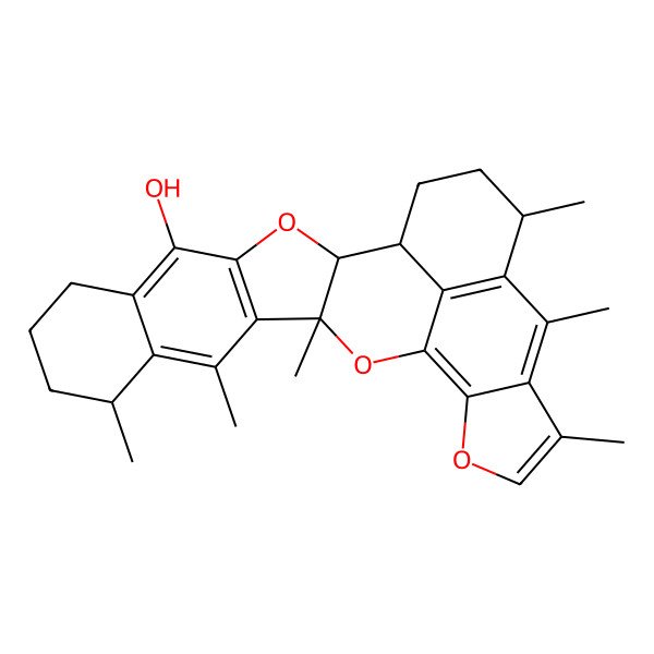 2D Structure of 10,12,14,20,22,24-Hexamethyl-3,15,18-trioxaheptacyclo[14.10.1.02,14.04,13.06,11.017,21.023,27]heptacosa-4(13),5,11,16,19,21,23(27)-heptaen-5-ol