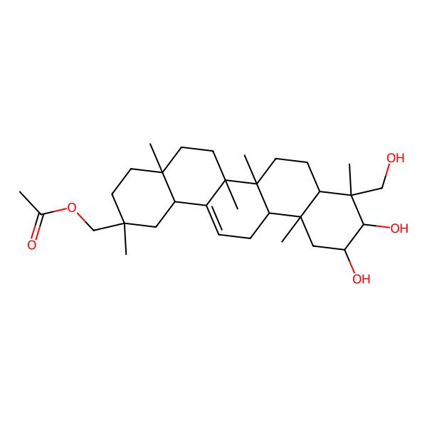 2D Structure of [10,11-Dihydroxy-9-(hydroxymethyl)-2,4a,6a,6b,9,12a-hexamethyl-1,3,4,5,6,6a,7,8,8a,10,11,12,13,14b-tetradecahydropicen-2-yl]methyl acetate