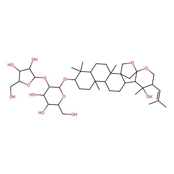 2D Structure of (2R,3S,4S,5R,6R)-5-[(2S,3R,4R,5S)-3,4-dihydroxy-5-(hydroxymethyl)oxolan-2-yl]oxy-2-(hydroxymethyl)-6-[[(1S,2R,5R,7S,10R,11R,14R,15S,16S,17R,20R)-16-hydroxy-2,6,6,10,16-pentamethyl-17-(2-methylprop-1-enyl)-19,21-dioxahexacyclo[18.2.1.01,14.02,11.05,10.015,20]tricosan-7-yl]oxy]oxane-3,4-diol