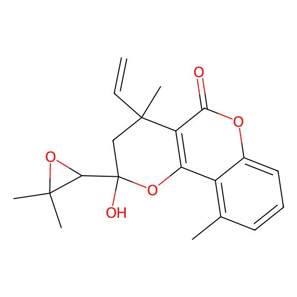 2D Structure of (2R,4S)-2-[(2R)-3,3-dimethyloxiran-2-yl]-4-ethenyl-2-hydroxy-4,10-dimethyl-3H-pyrano[3,2-c]chromen-5-one
