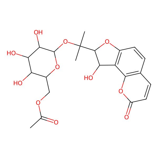 2D Structure of [(2R,3S,4S,5R,6S)-3,4,5-trihydroxy-6-[2-[(8R,9S)-9-hydroxy-2-oxo-8,9-dihydrofuro[2,3-h]chromen-8-yl]propan-2-yloxy]oxan-2-yl]methyl acetate
