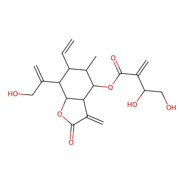 2D Structure of [6-Ethenyl-7-(3-hydroxyprop-1-en-2-yl)-5-methyl-3-methylidene-2-oxo-3a,4,5,6,7,7a-hexahydro-1-benzofuran-4-yl] 3,4-dihydroxy-2-methylidenebutanoate