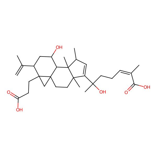 2D Structure of 6-[13-(2-Carboxyethyl)-10-hydroxy-4,7,8-trimethyl-12-prop-1-en-2-yl-5-tetracyclo[7.5.0.01,13.04,8]tetradec-5-enyl]-6-hydroxy-2-methylhept-2-enoic acid