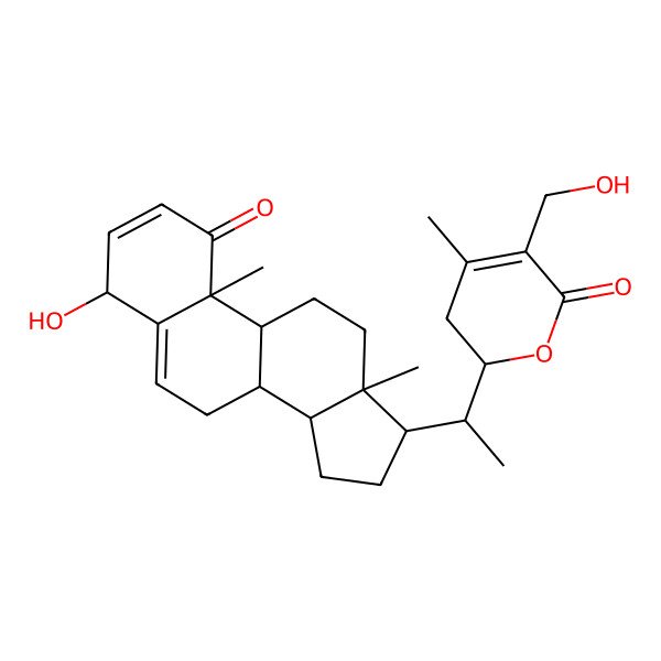 2D Structure of 2-[1-(4-Hydroxy-10,13-dimethyl-1-oxo-4,7,8,9,11,12,14,15,16,17-decahydrocyclopenta[a]phenanthren-17-yl)ethyl]-5-(hydroxymethyl)-4-methyl-2,3-dihydropyran-6-one