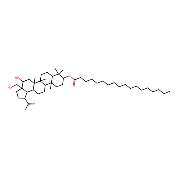 2D Structure of [4-Hydroxy-3a-(hydroxymethyl)-5a,5b,8,8,11a-pentamethyl-1-prop-1-en-2-yl-1,2,3,4,5,6,7,7a,9,10,11,11b,12,13,13a,13b-hexadecahydrocyclopenta[a]chrysen-9-yl] octadecanoate