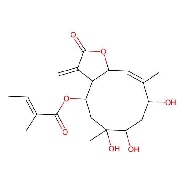 2D Structure of [(3aS,4R,6R,7S,9S,10Z,11aS)-6,7,9-trihydroxy-6,10-dimethyl-3-methylidene-2-oxo-4,5,7,8,9,11a-hexahydro-3aH-cyclodeca[b]furan-4-yl] (Z)-2-methylbut-2-enoate
