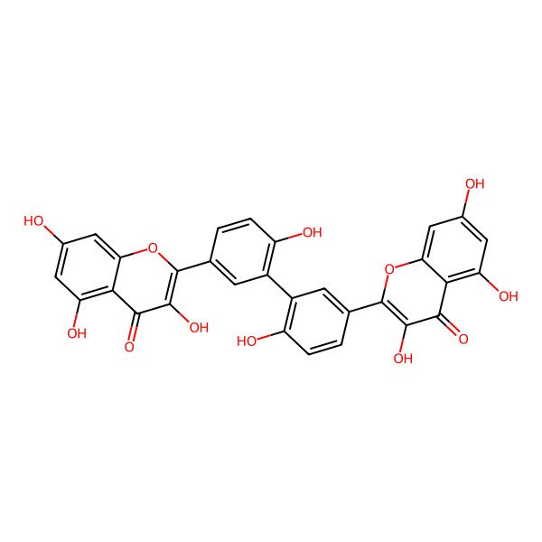 2D Structure of 3,5,7-Trihydroxy-2-[4-hydroxy-3-[2-hydroxy-5-(3,5,7-trihydroxy-4-oxochromen-2-yl)phenyl]phenyl]chromen-4-one
