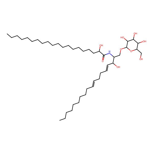 2D Structure of 2-hydroxy-N-[(2S,3R,4E,8E)-3-hydroxy-1-[(2R,3R,4S,5S,6R)-3,4,5-trihydroxy-6-(hydroxymethyl)oxan-2-yl]oxyoctadeca-4,8-dien-2-yl]icosanamide