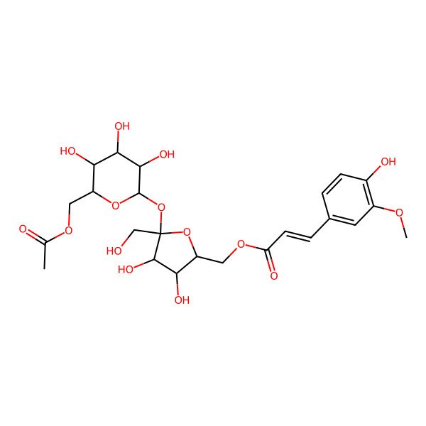2D Structure of [5-[6-(Acetyloxymethyl)-3,4,5-trihydroxyoxan-2-yl]oxy-3,4-dihydroxy-5-(hydroxymethyl)oxolan-2-yl]methyl 3-(4-hydroxy-3-methoxyphenyl)prop-2-enoate