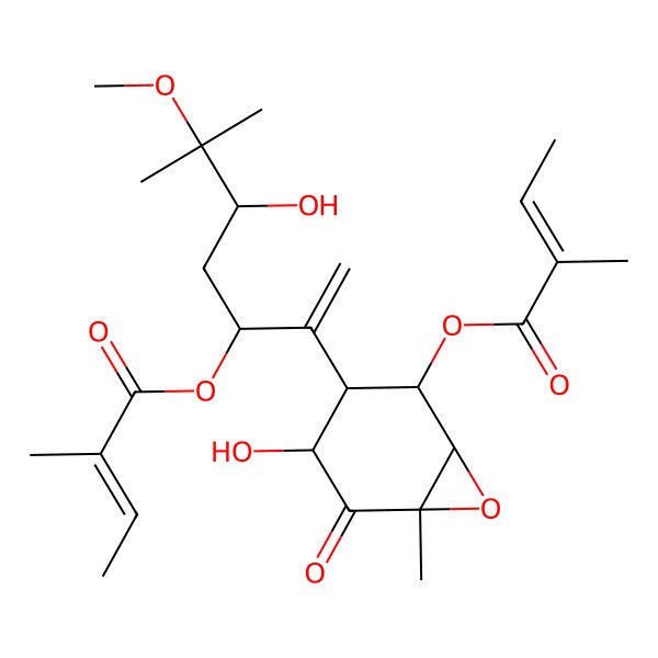 2D Structure of [4-Hydroxy-3-[5-hydroxy-6-methoxy-6-methyl-3-(2-methylbut-2-enoyloxy)hept-1-en-2-yl]-6-methyl-5-oxo-7-oxabicyclo[4.1.0]heptan-2-yl] 2-methylbut-2-enoate