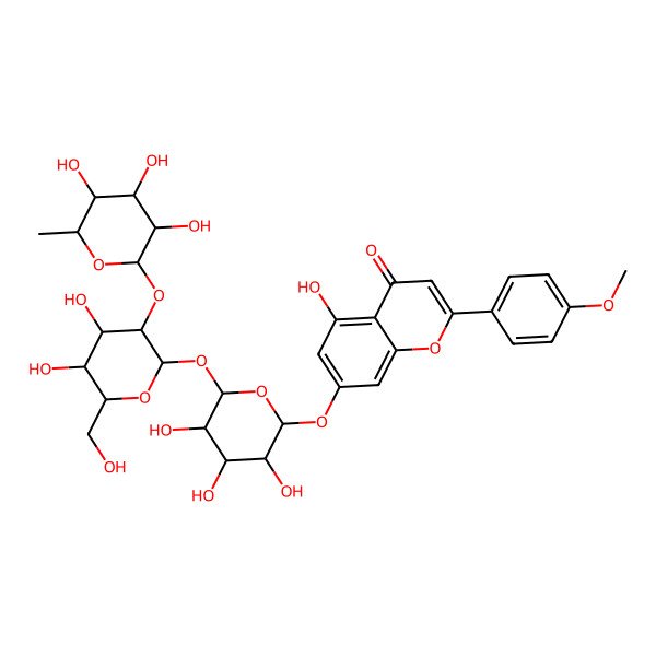 2D Structure of 7-[(2R,3R,4S,5R,6R)-6-[(2S,3R,4S,5S,6R)-4,5-dihydroxy-6-(hydroxymethyl)-3-[(2S,3R,4R,5R,6S)-3,4,5-trihydroxy-6-methyloxan-2-yl]oxyoxan-2-yl]oxy-3,4,5-trihydroxyoxan-2-yl]oxy-5-hydroxy-2-(4-methoxyphenyl)chromen-4-one