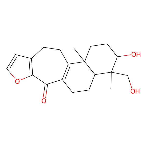 2D Structure of 5-Hydroxy-6-(hydroxymethyl)-2,6-dimethyl-13-oxatetracyclo[8.8.0.02,7.012,16]octadeca-1(10),12(16),14-trien-11-one