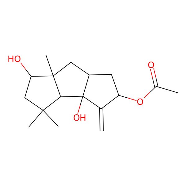 2D Structure of [(1S,3aS,3bR,5S,6aS,7aS)-1,3b-dihydroxy-3,3,7a-trimethyl-4-methylidene-2,3a,5,6,6a,7-hexahydro-1H-cyclopenta[a]pentalen-5-yl] acetate