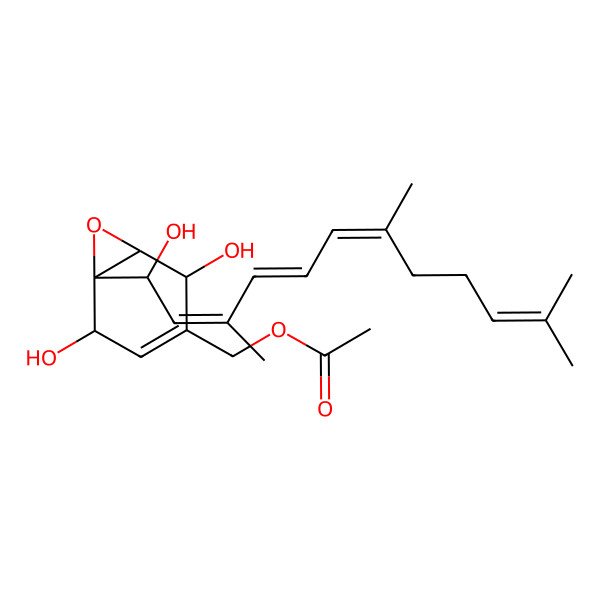 2D Structure of [(1S,2S,5S,6R)-2,5-dihydroxy-6-[(1S,2E,4E,6E)-1-hydroxy-3,7,11-trimethyldodeca-2,4,6,10-tetraenyl]-7-oxabicyclo[4.1.0]hept-3-en-3-yl]methyl acetate