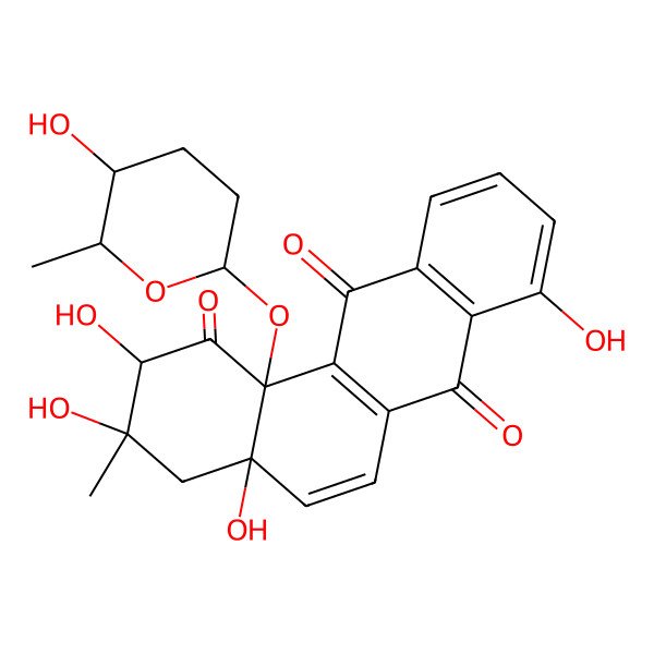 2D Structure of 2,3,4a,8-Tetrahydroxy-12b-(5-hydroxy-6-methyloxan-2-yl)oxy-3-methyl-2,4-dihydrobenzo[a]anthracene-1,7,12-trione