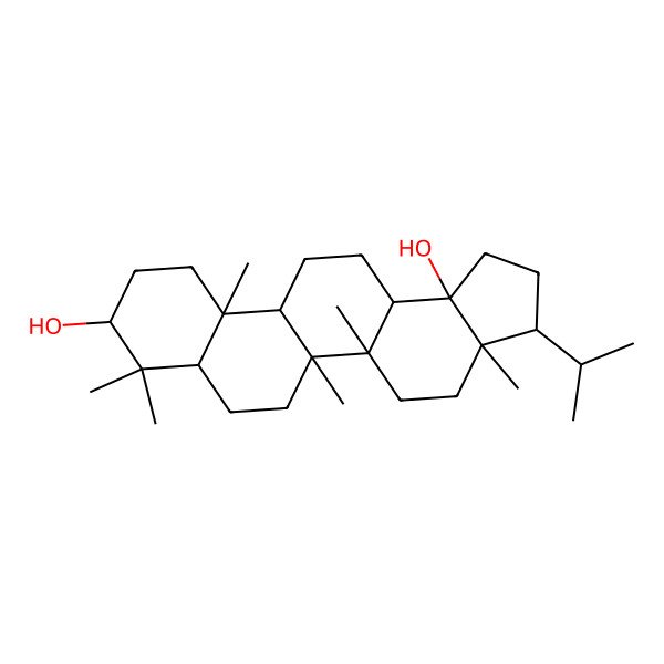 2D Structure of (3R,3aR,5aR,5bR,7aS,9S,11aR,11bR,13aS,13bS)-3a,5a,5b,8,8,11a-hexamethyl-3-propan-2-yl-2,3,4,5,6,7,7a,9,10,11,11b,12,13,13a-tetradecahydro-1H-cyclopenta[a]chrysene-9,13b-diol